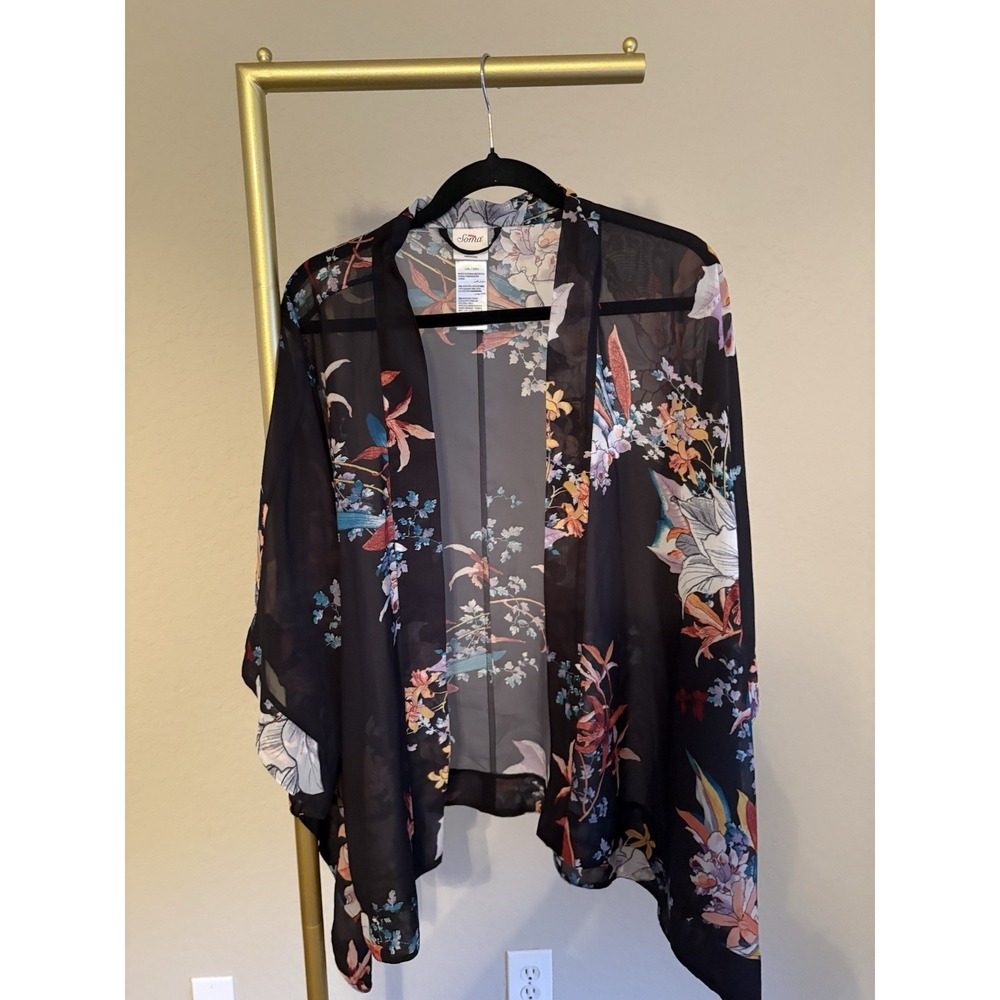 Soma Women's Floral Kimono Size L/XL Dark Cottage Boho Semi Sheer Whimsigoth